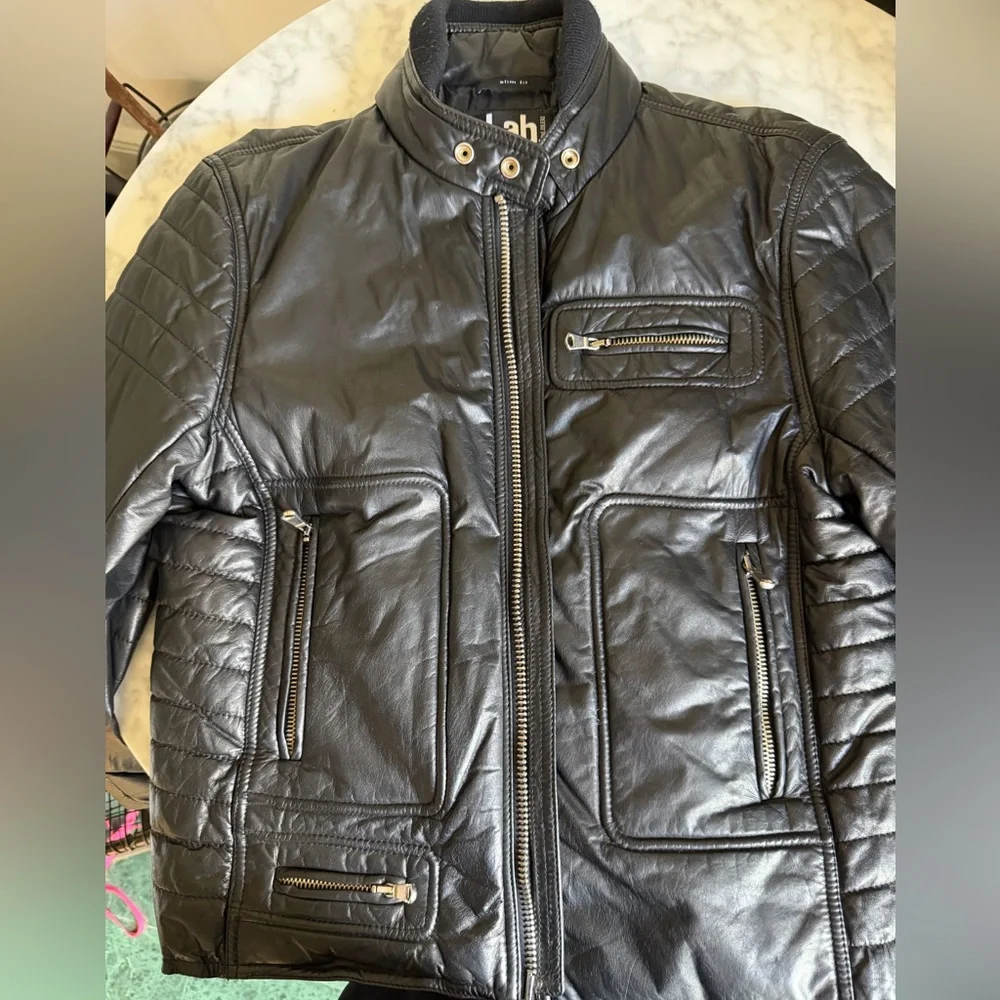 Pal Zileri Men's 100% Genuine Leather Black Quilted Bomber Jacket Size Small - Picture 7 of 11
